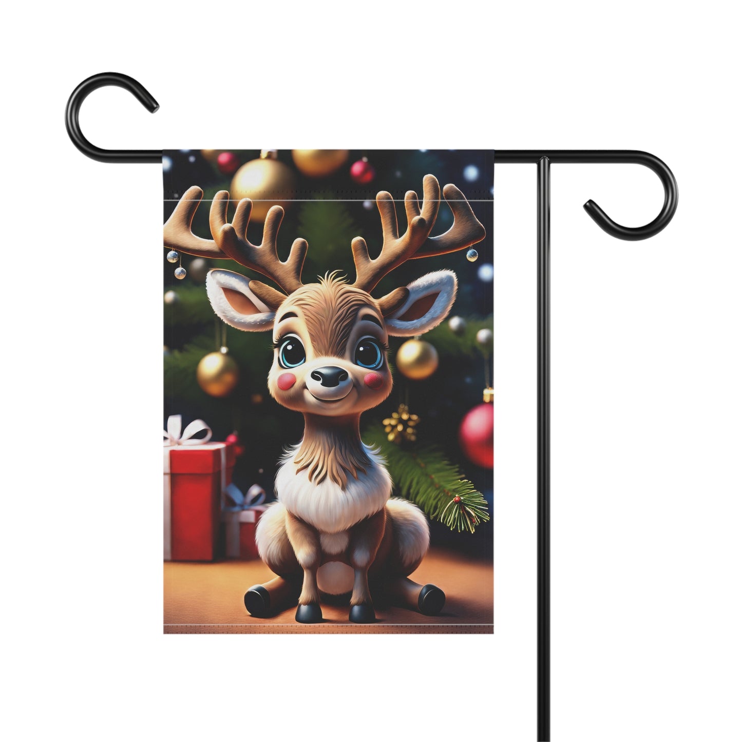 Cheerful Reindeer Holiday Garden Flag/ House Banner