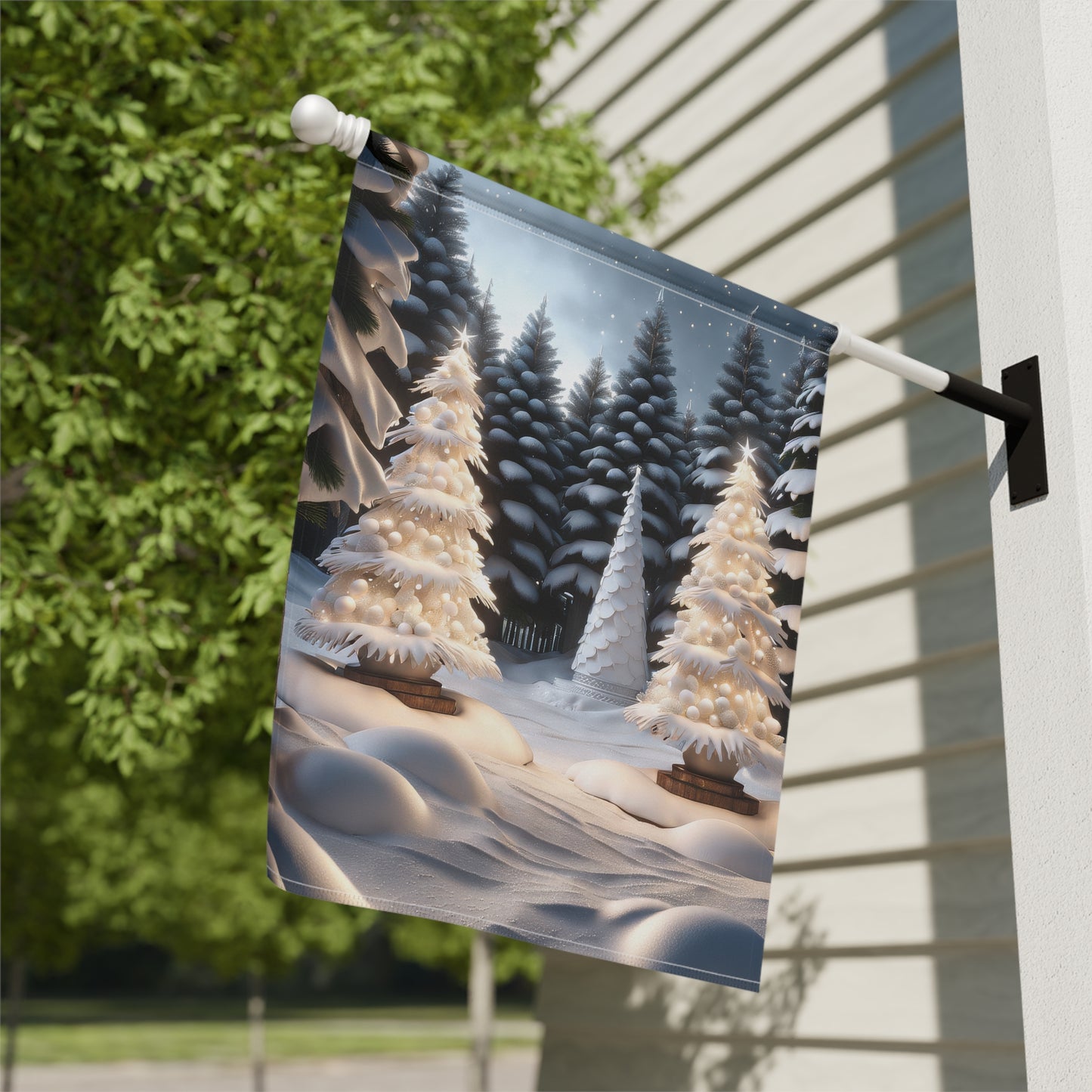 Serene Snowy Scene Holiday Garden Flag/ House Banner