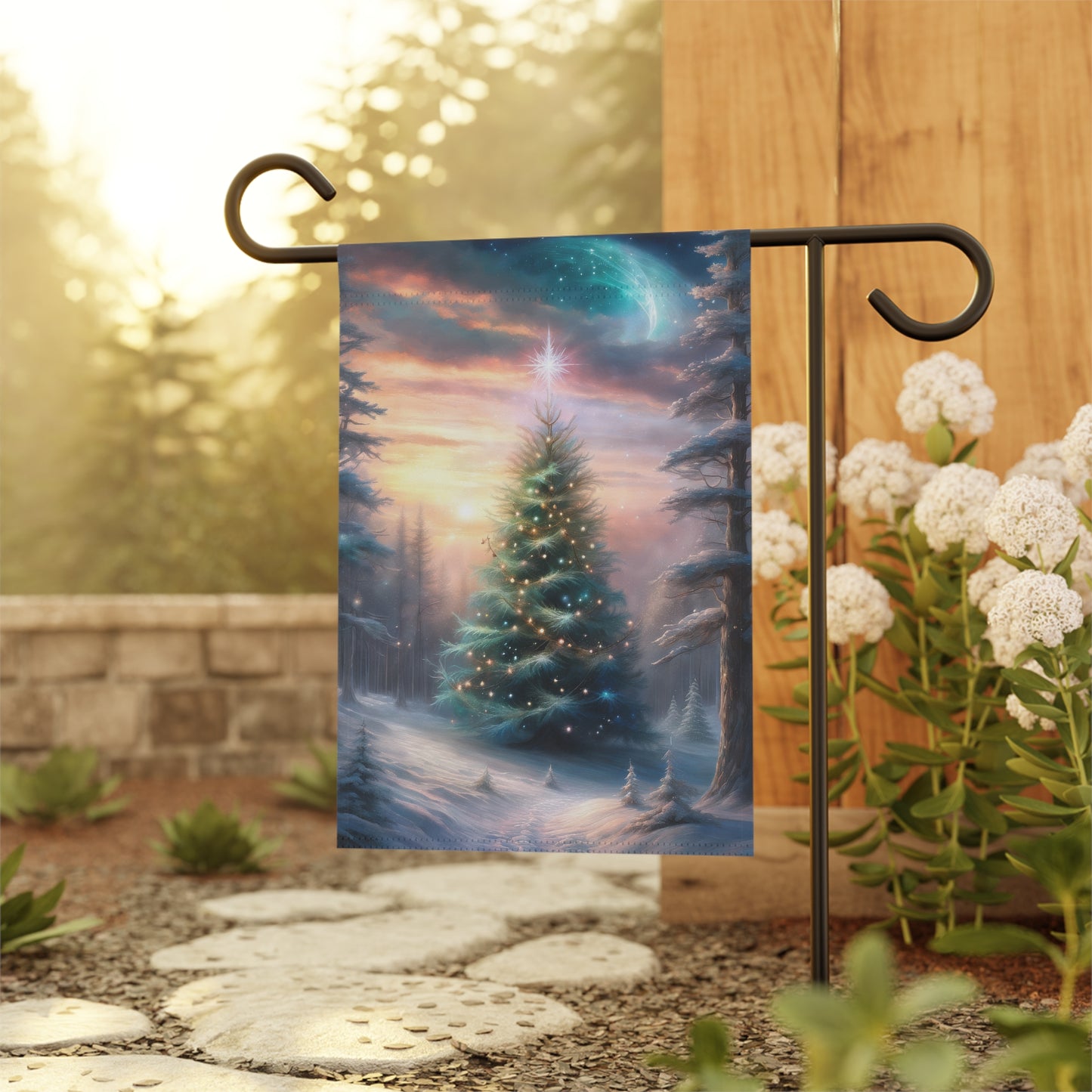 Majestic Wintery Woods Scene Holiday Garden Flag/ House Banner