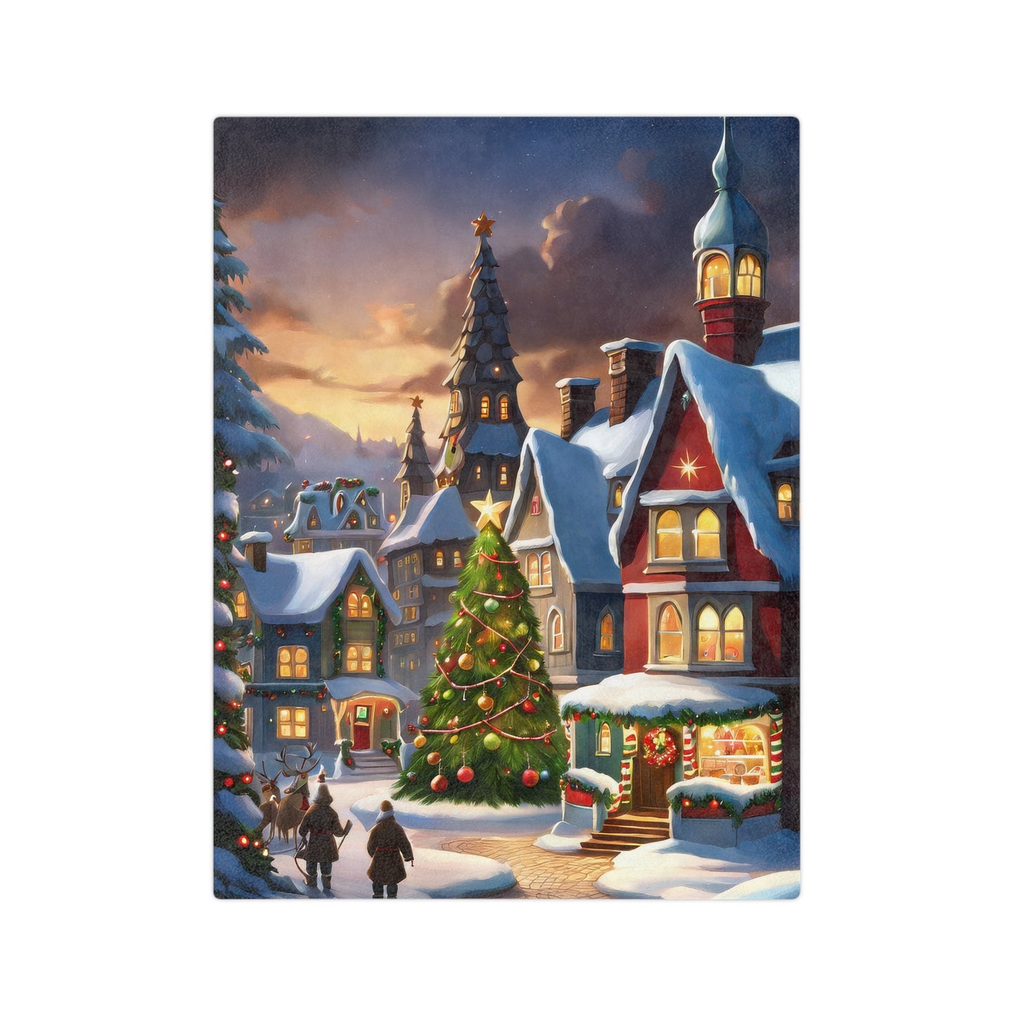 Cute Christmas Village Velveteen Plush Blanket