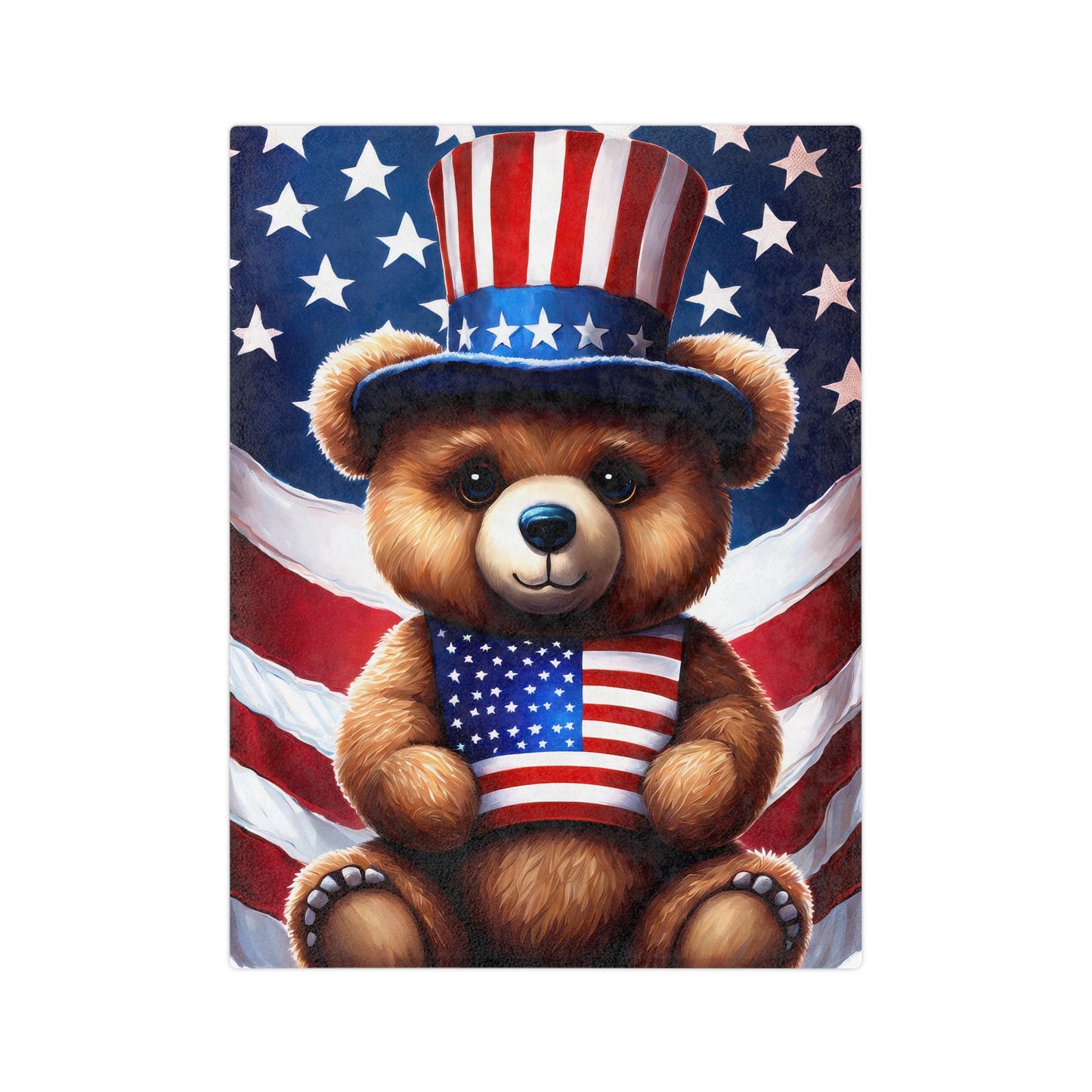 Sweet Teddy Bear 4th of July Plush Velveteen Blanket