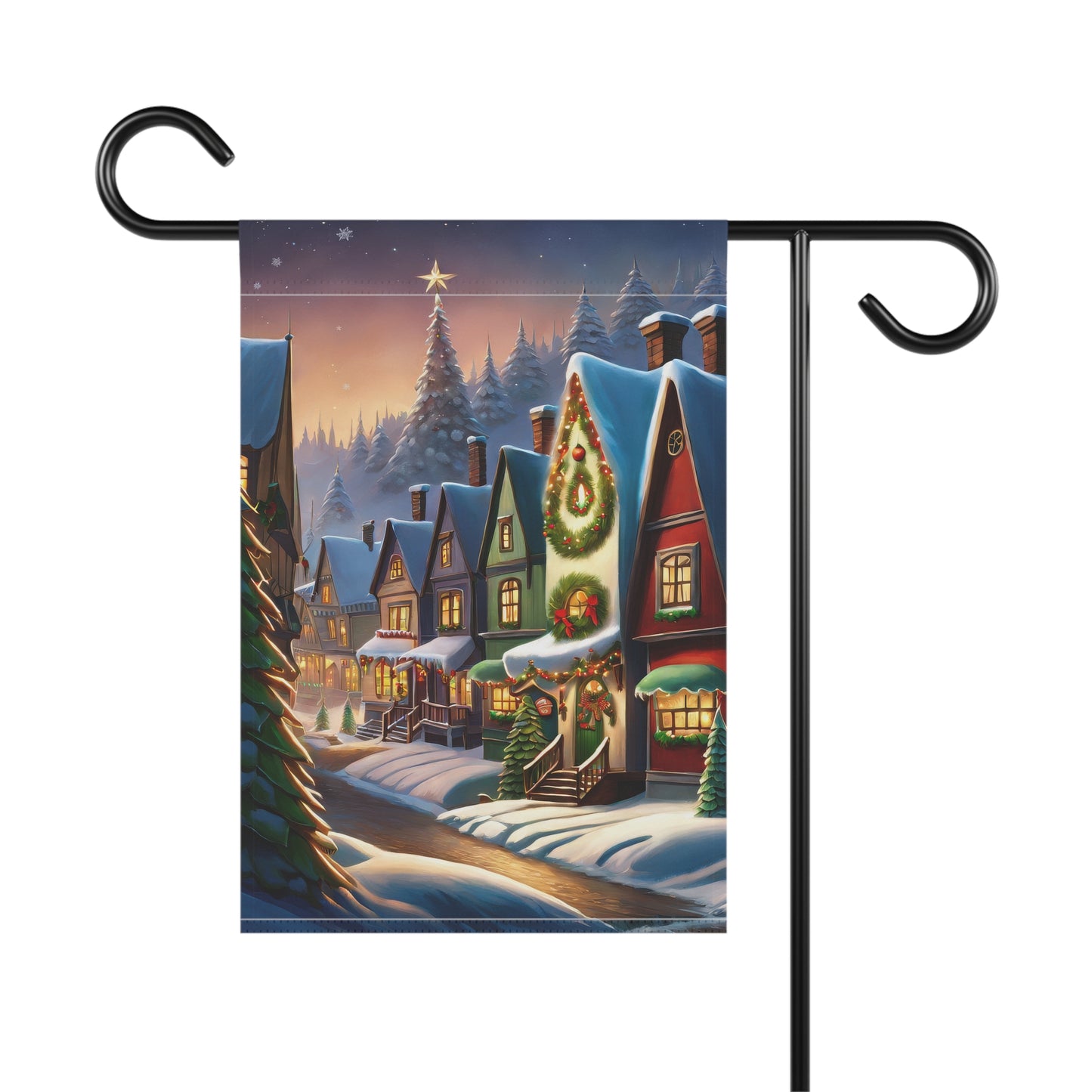 Quaint Snowy Town Holiday Garden Flag/ House Banner