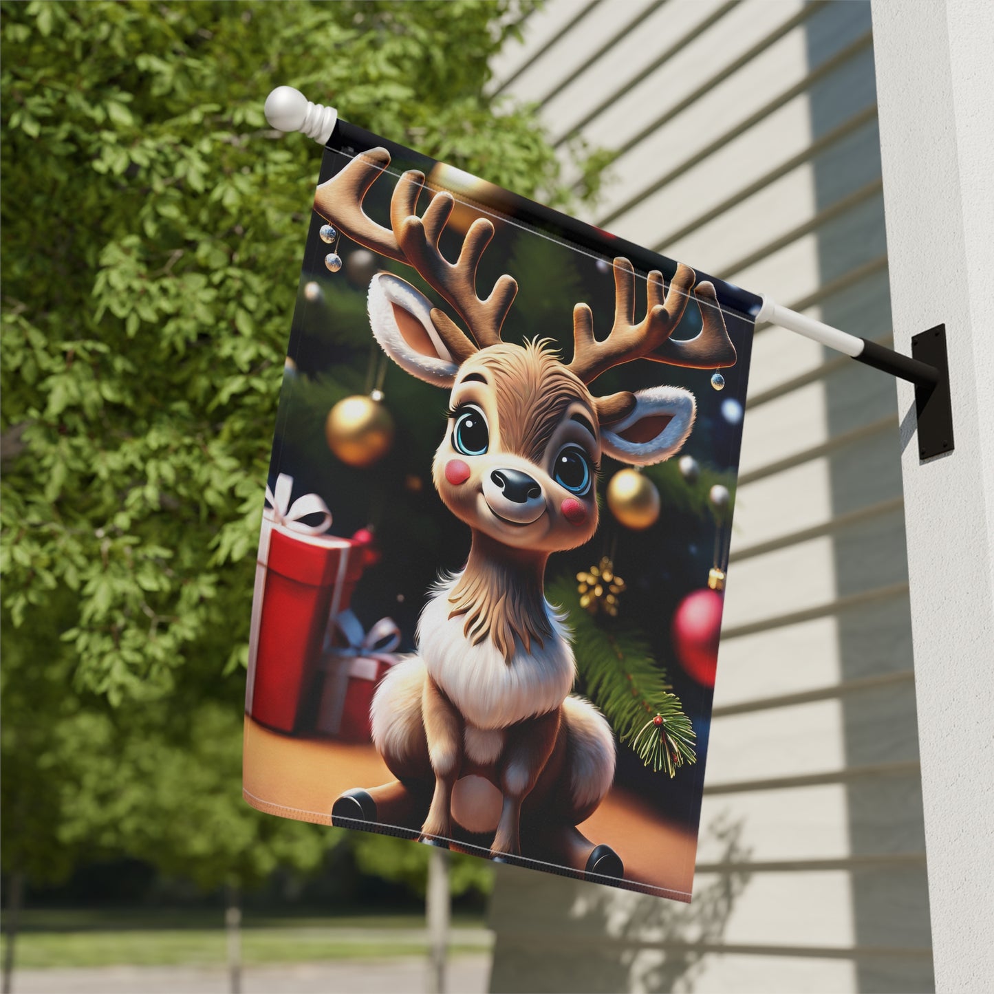 Cheerful Reindeer Holiday Garden Flag/ House Banner