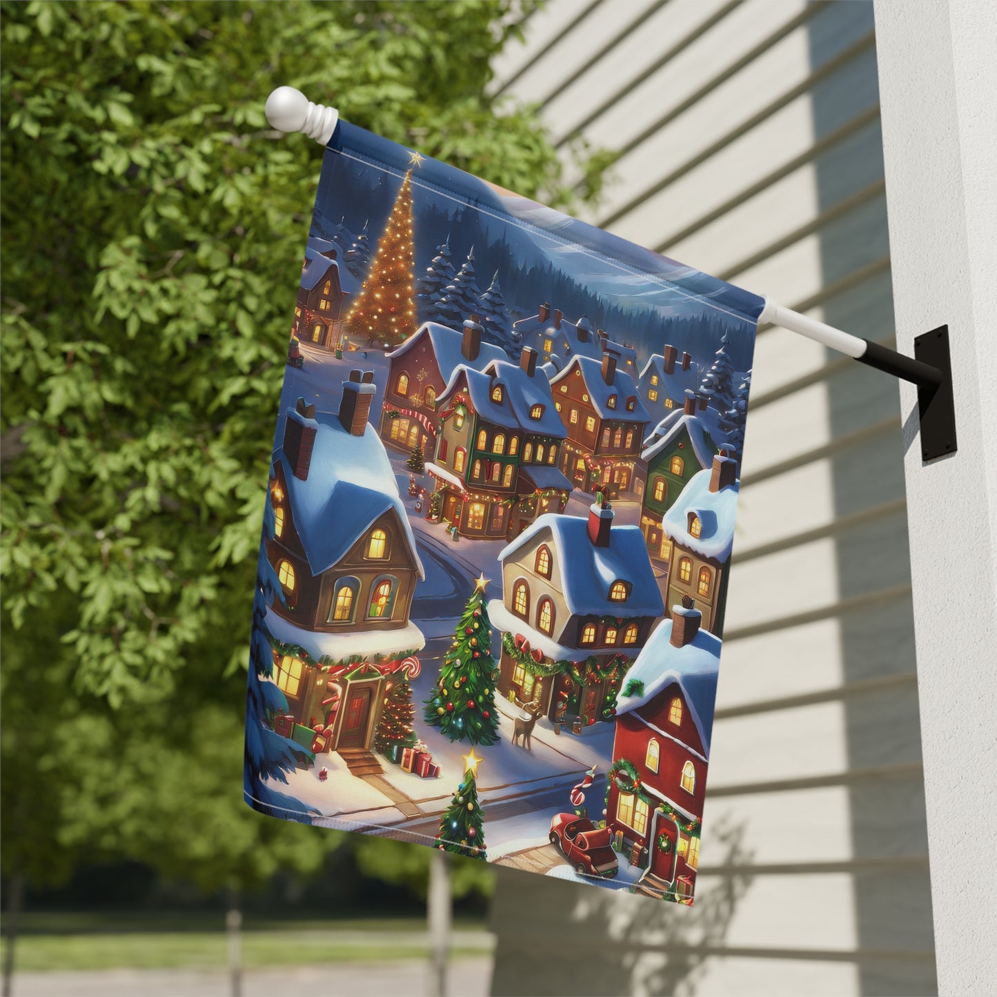 Peaceful Holiday Town Garden Flag/ House Banner