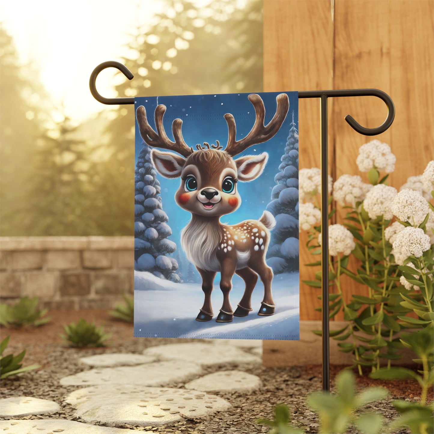 Cheerful Reindeer Holiday Garden Flag/ House Banner