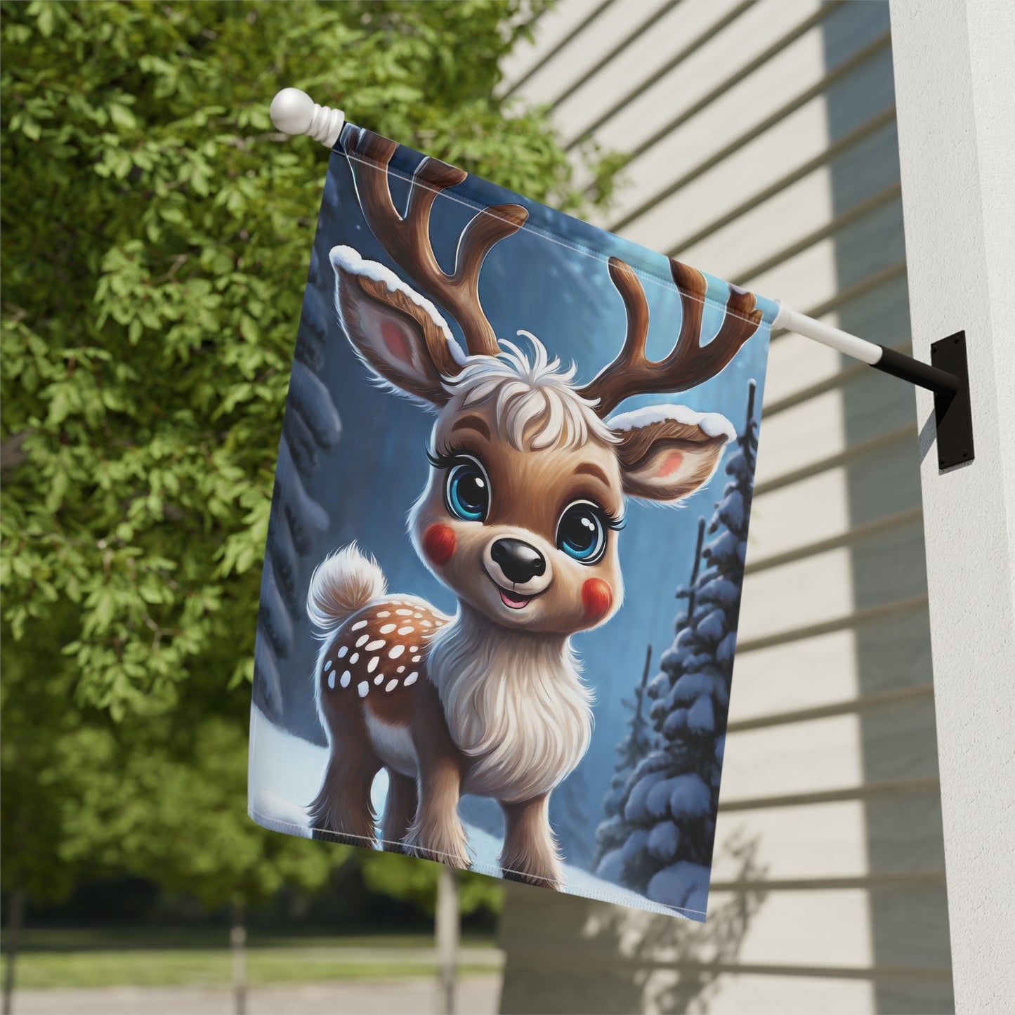 Sweet Baby Reindeer Holiday Garden Flag/ House Banner