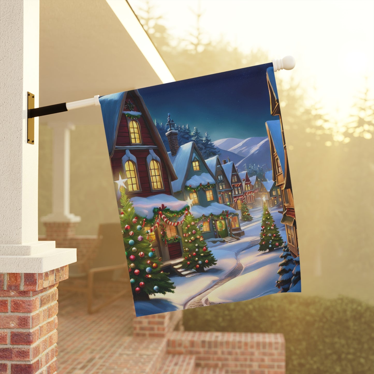 Colorful Holiday Town Garden Flag/ House Banner