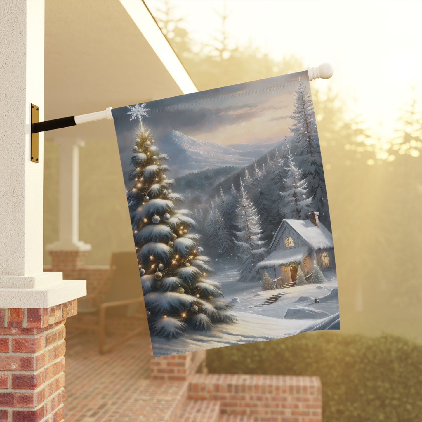 Cabin in the Woods Holiday Garden Flag/ House Banner