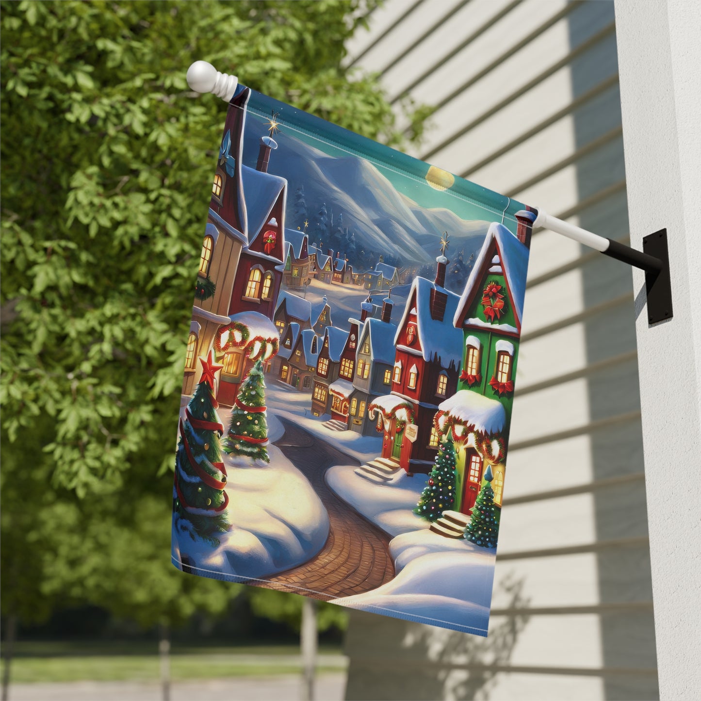 Beautiful Christmas Town Holiday Garden Flag/ House Banner