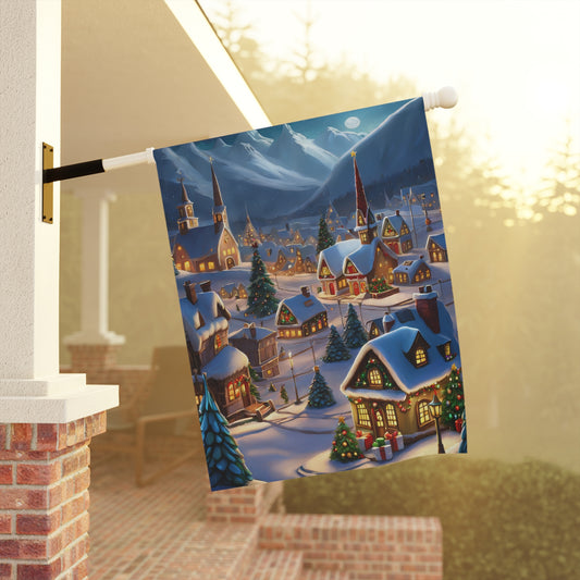 Snowy Christmas Town Garden Flag/ House Banner