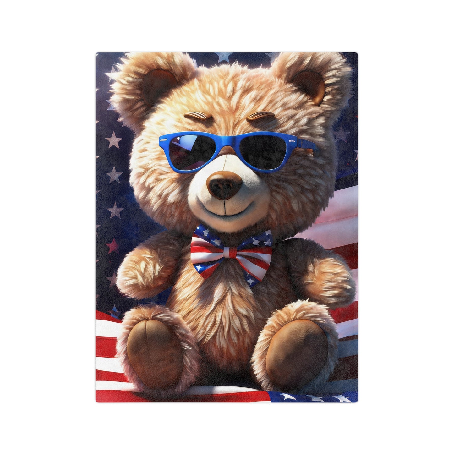 Cute Teddy Bear Independence Day Plush Sofa Blanket