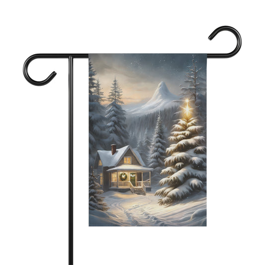 Wintery Scene with a Cabin Holiday Garden Flag/ House Banner