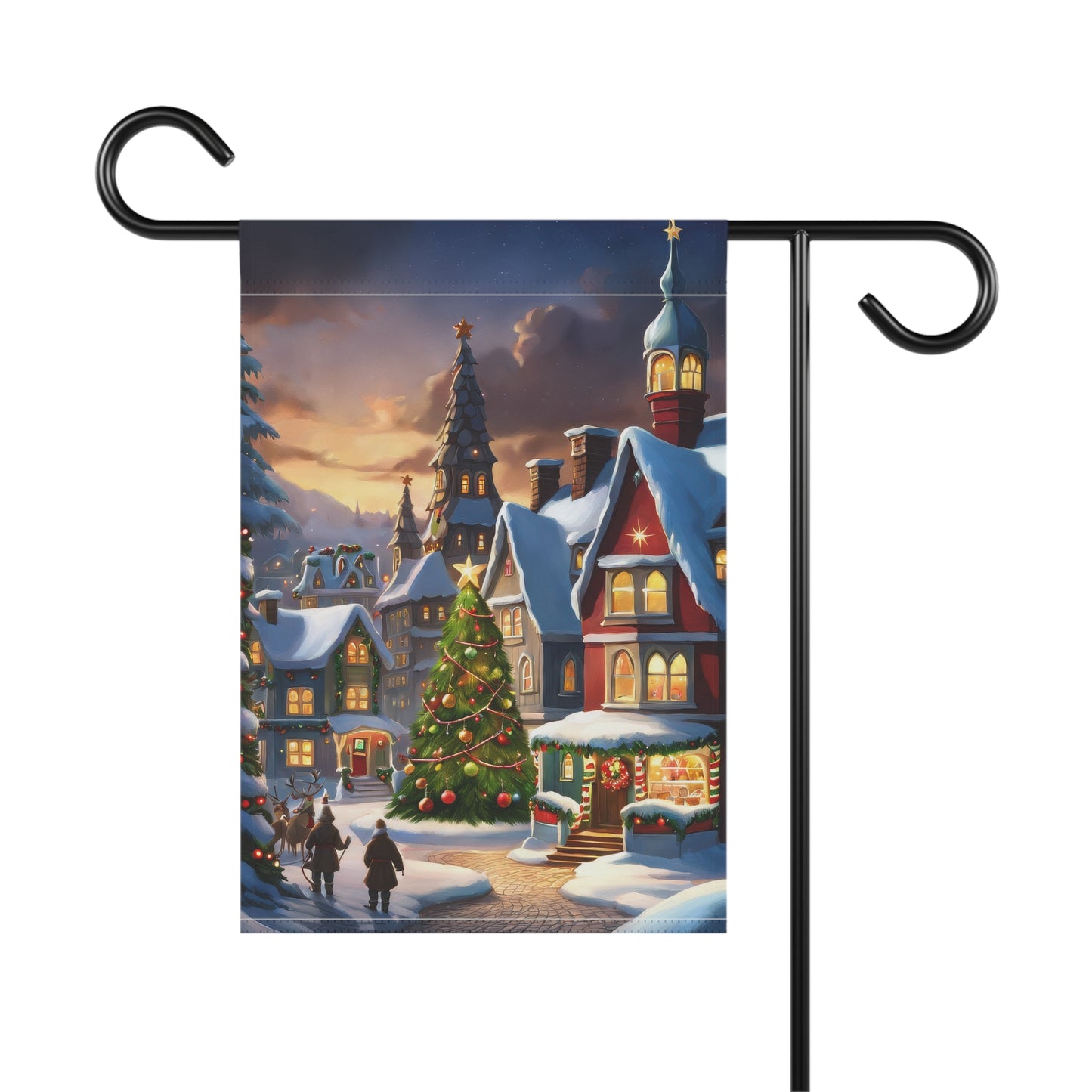 Peaceful Snowy Town Holiday Garden Flag/ House Banner