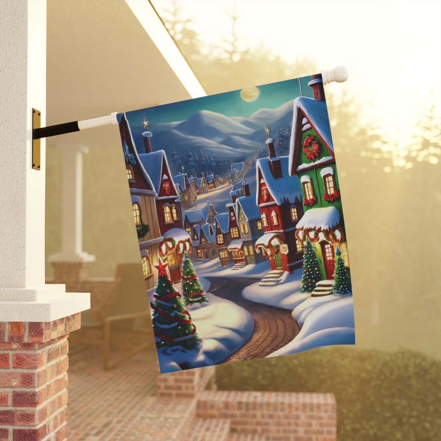 Beautiful Christmas Town Holiday Garden Flag/ House Banner