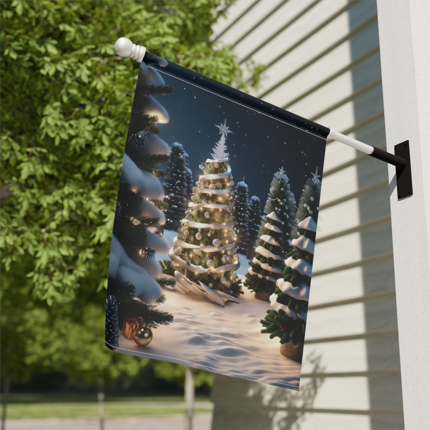 Christmas Tree in the Woods Holiday Garden Flag/ House Banner