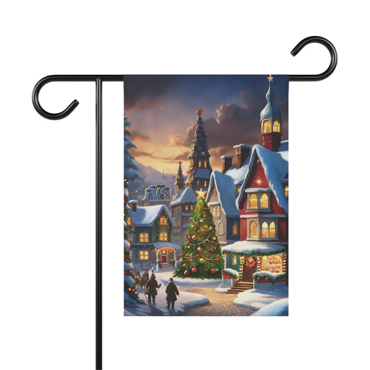 Peaceful Snowy Town Holiday Garden Flag/ House Banner