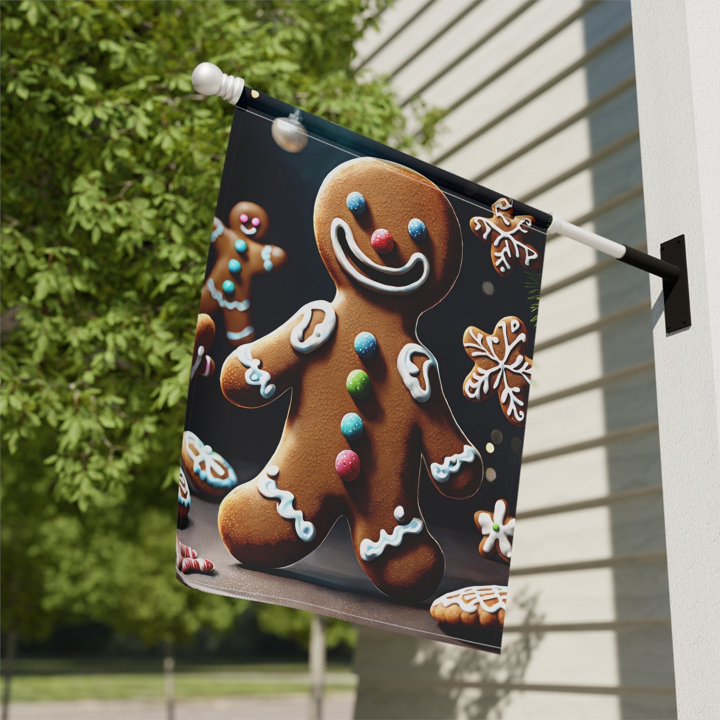 Cute Gingerbread Man Holiday Garden Flag/ House Banner