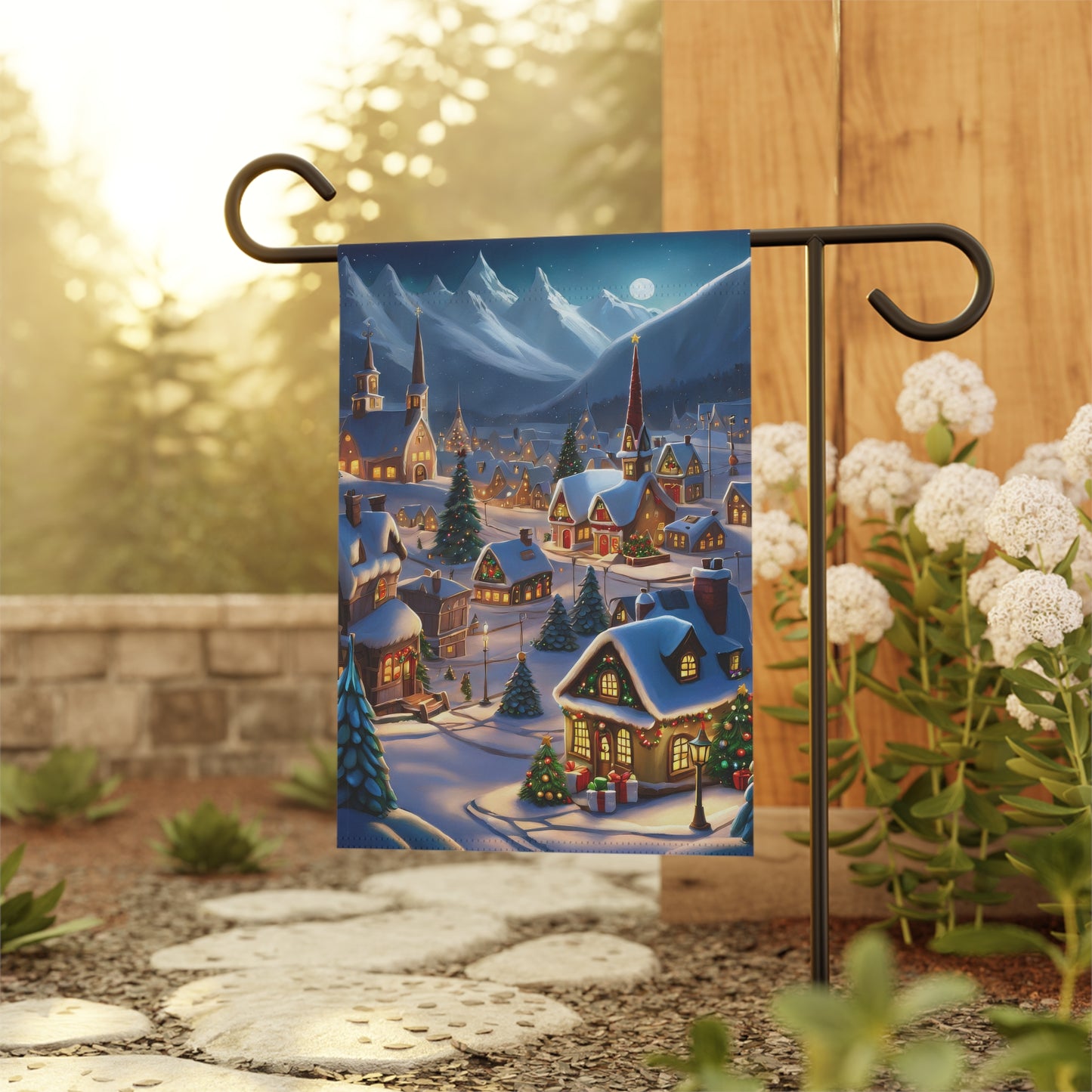 Snowy Christmas Town Garden Flag/ House Banner