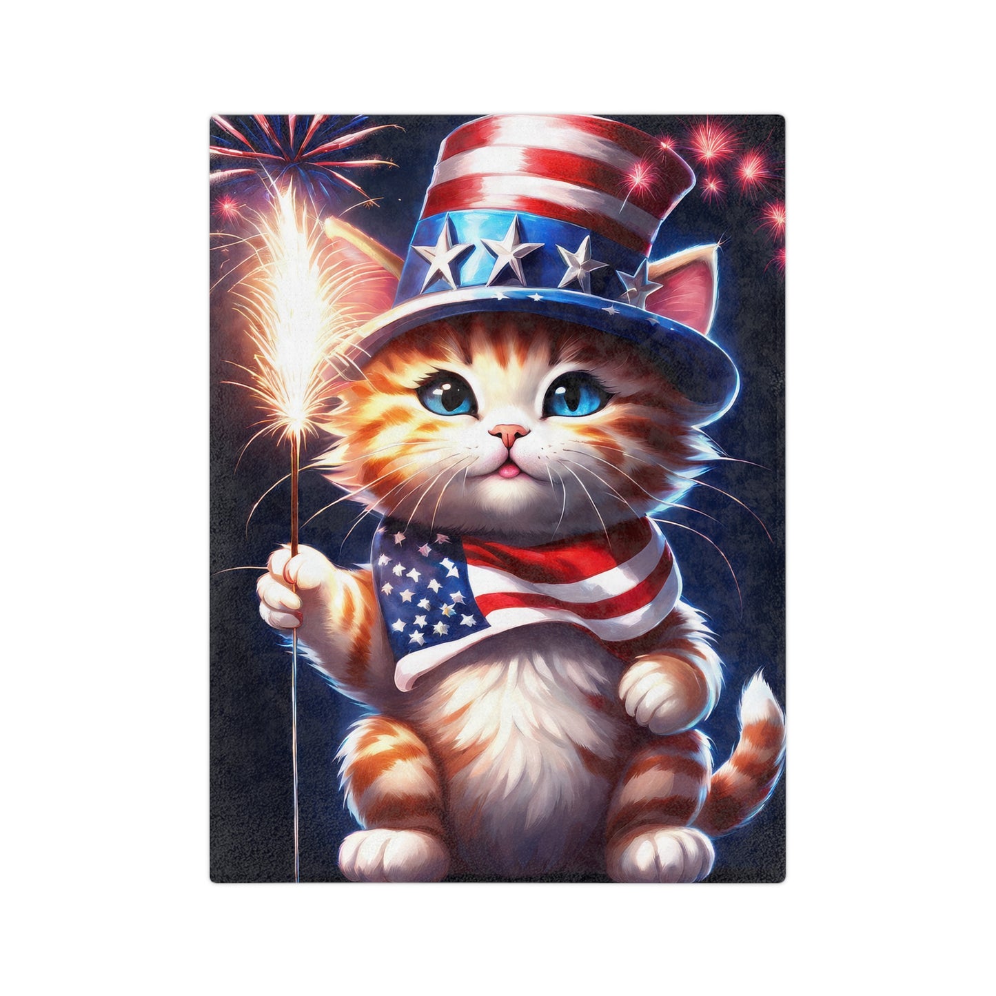 Independence Day Kitten velveteen Plush Blanket