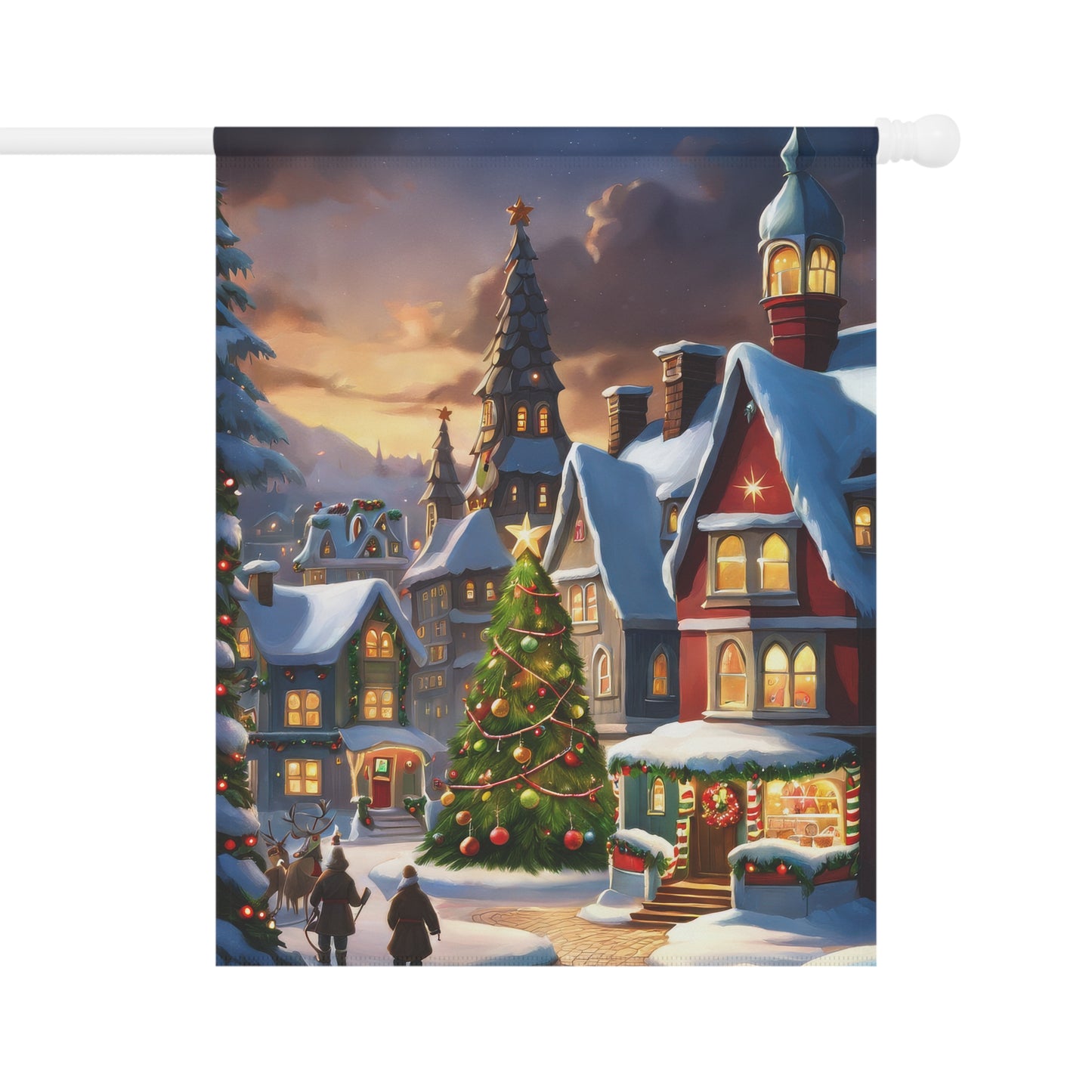 Peaceful Snowy Town Holiday Garden Flag/ House Banner