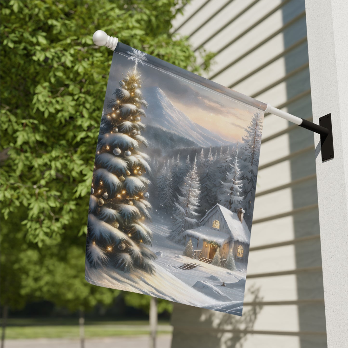 Cabin in the Woods Holiday Garden Flag/ House Banner