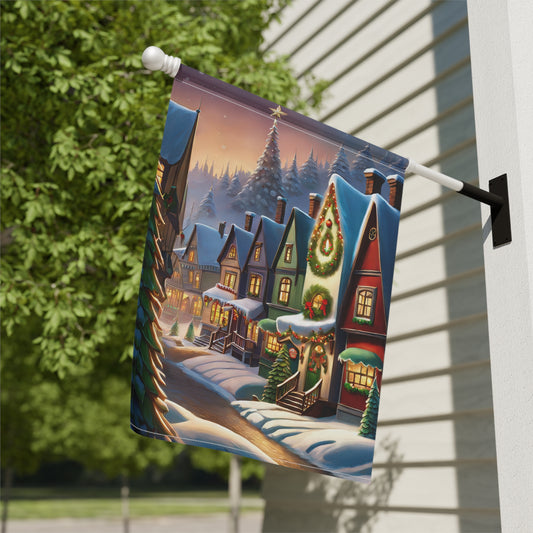 Quaint Snowy Town Holiday Garden Flag/ House Banner