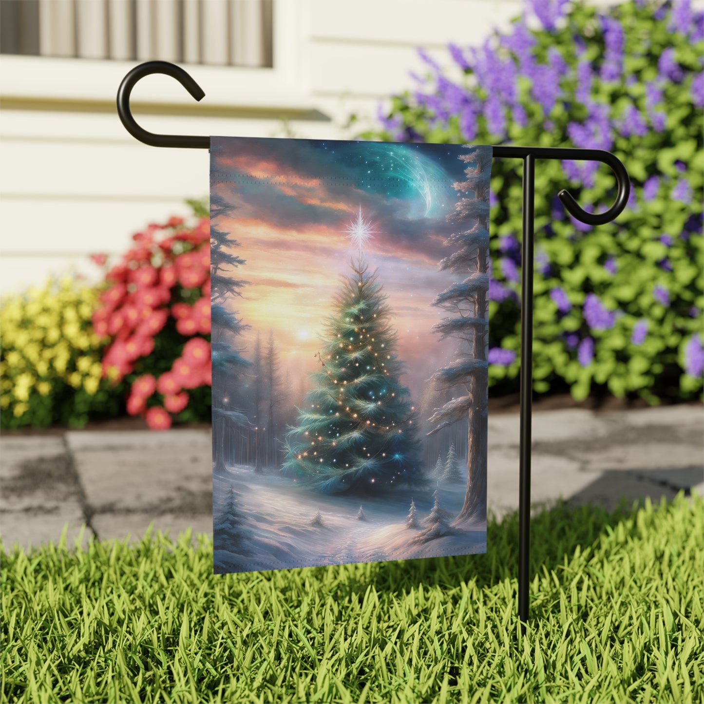 Majestic Wintery Woods Scene Holiday Garden Flag/ House Banner