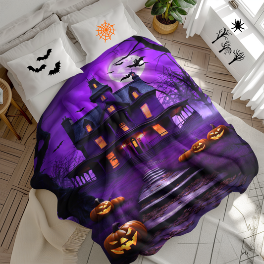 Scary Haunted Mansion Plush Halloween  Blanket