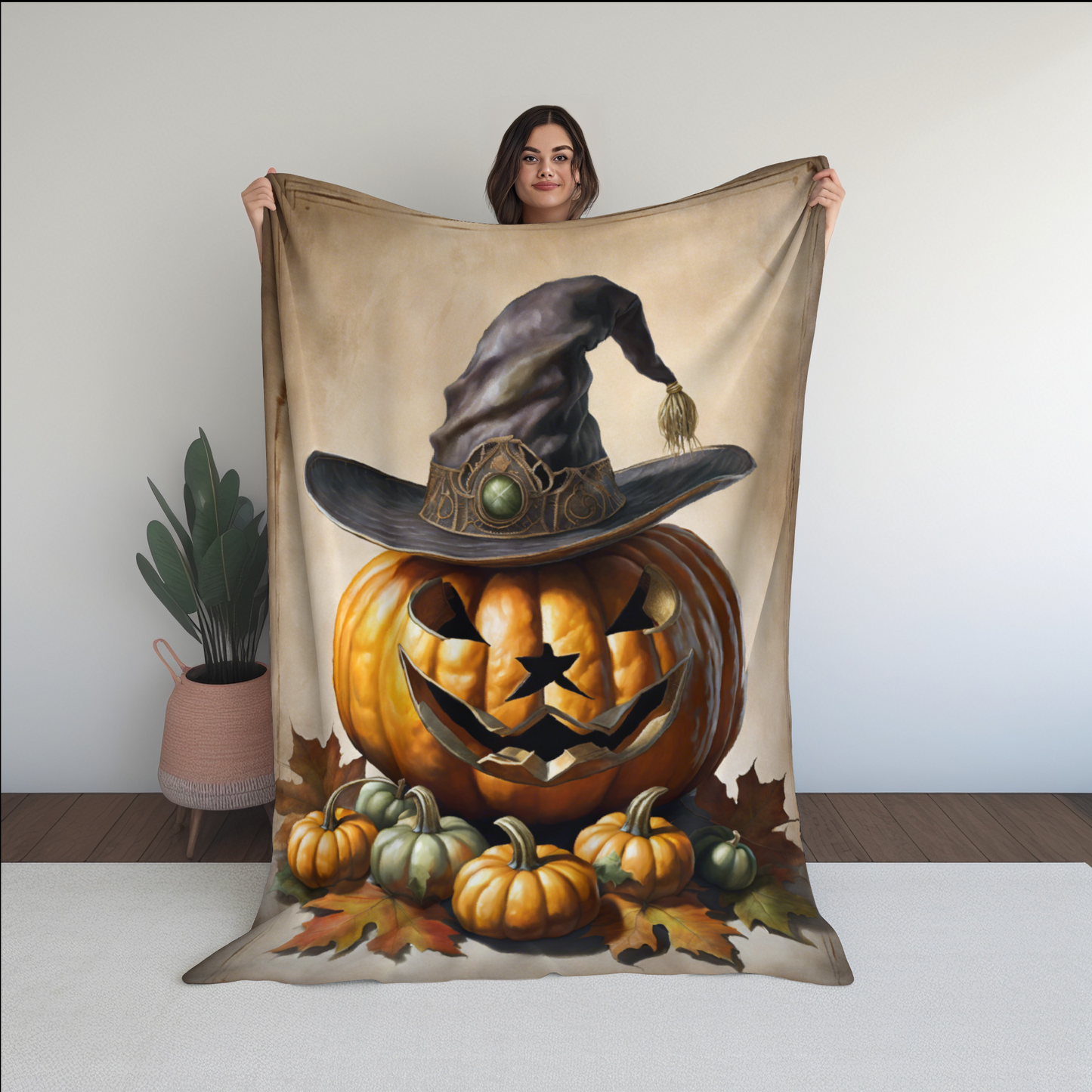 Jack-O-Lantern Pumpkin Plush Blanket