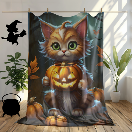 Cute Halloween Kitten Plush Blanket