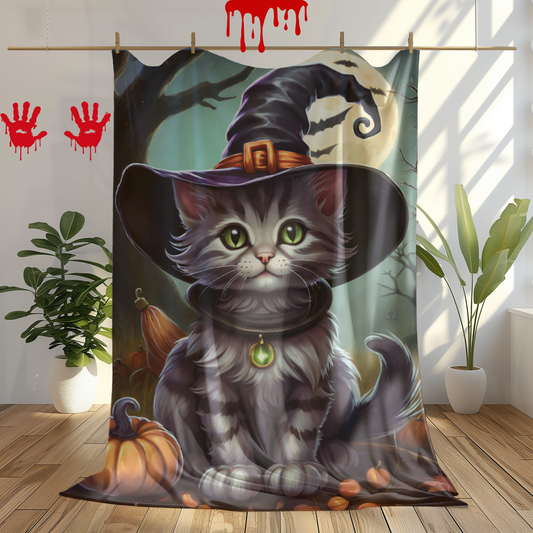 Cute Kitten Halloween Plush Blanket