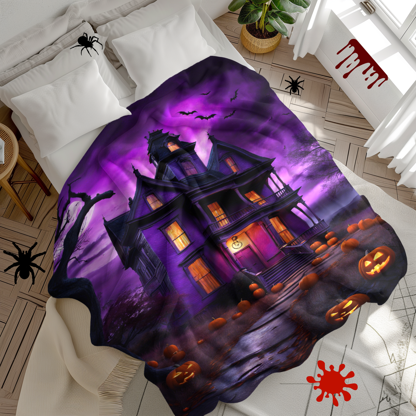 Plush Blanket with a Halloween Scene