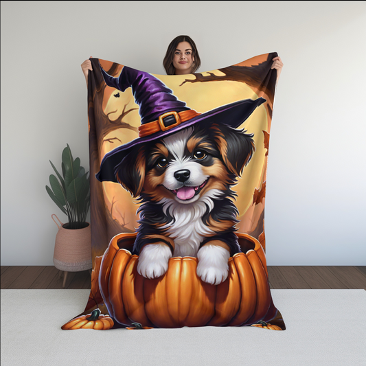 Puppy Halloween Plush Blanket