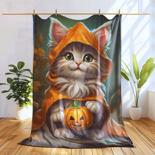 Trick-or-Treating Kitten Halloween Plush Blanket