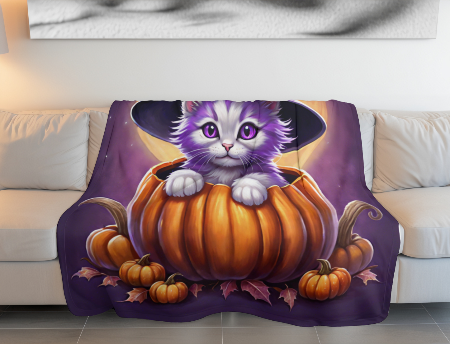 Adorable Kitten Halloween Plush Blanket