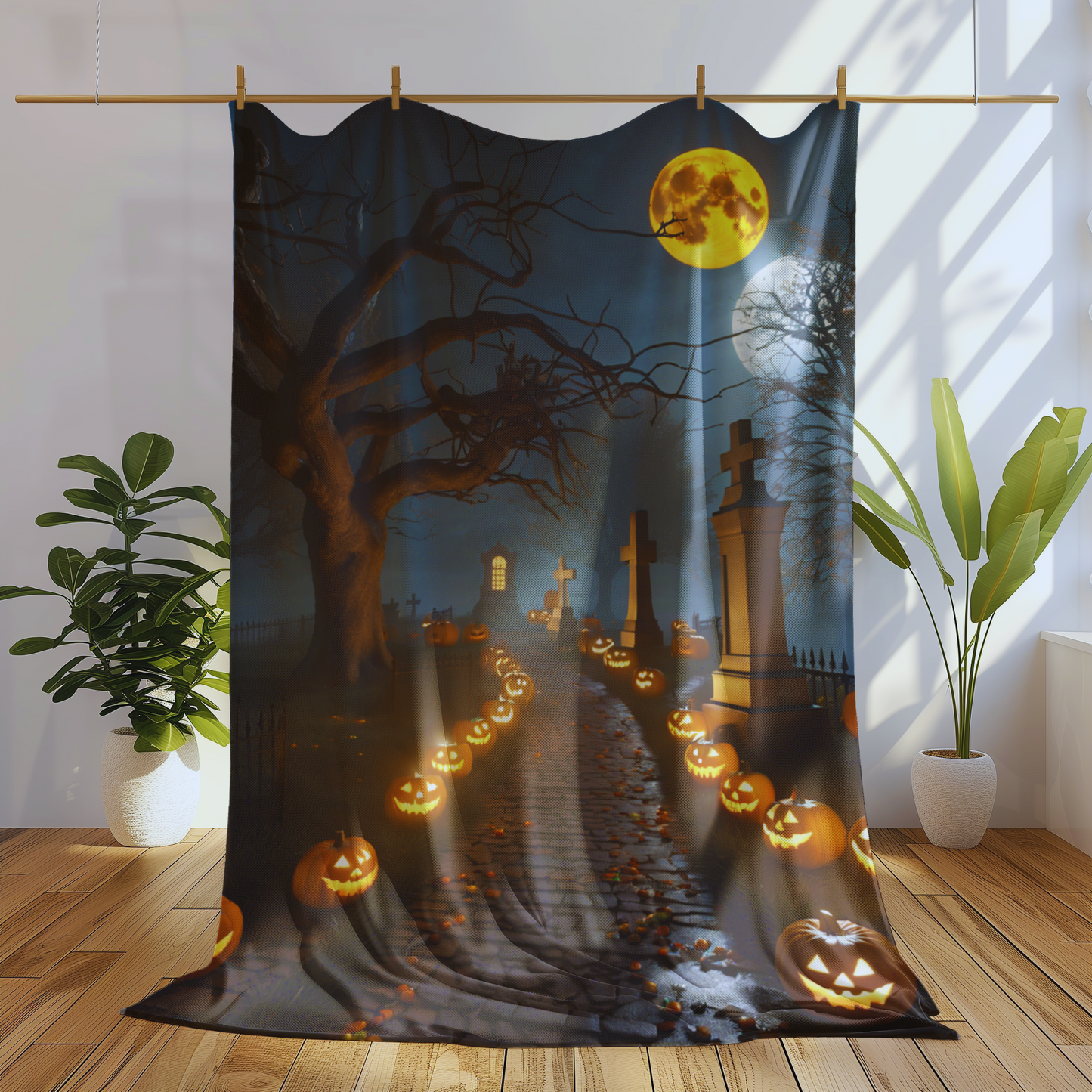 Spooky Graveyard Plush Halloween  Blanket