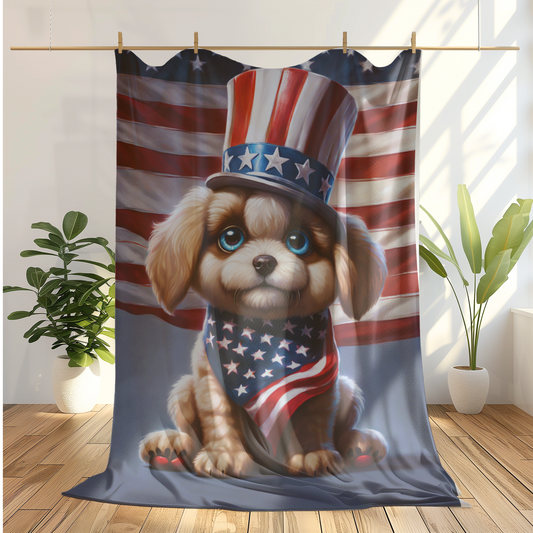 July 4th Cute Puppy Plush Velveteen Blanket