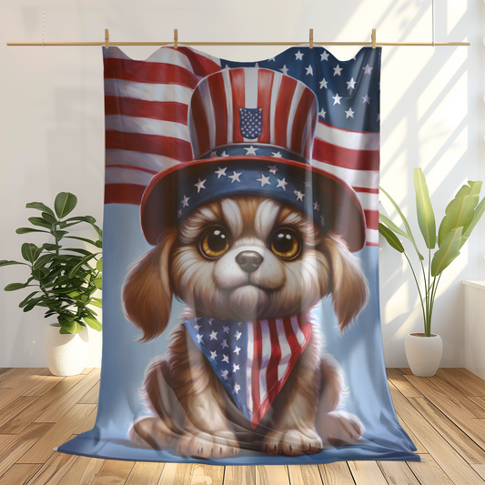 Puppy 4th of July Plush Sofa Blanket