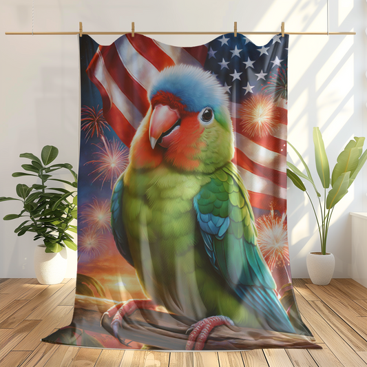 July 4th Lovebird Velveteen Plush Blanket