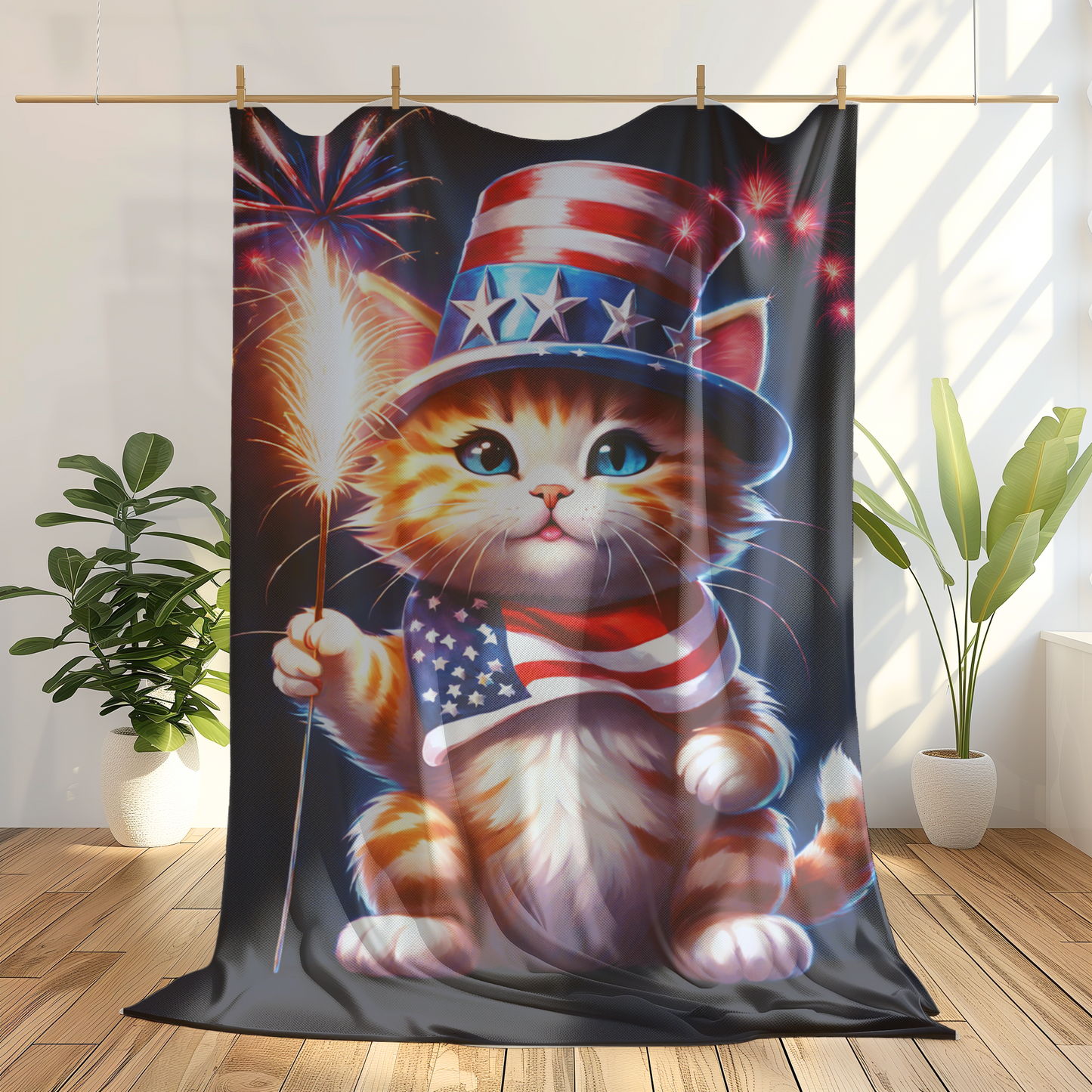 Independence Day Kitten velveteen Plush Blanket