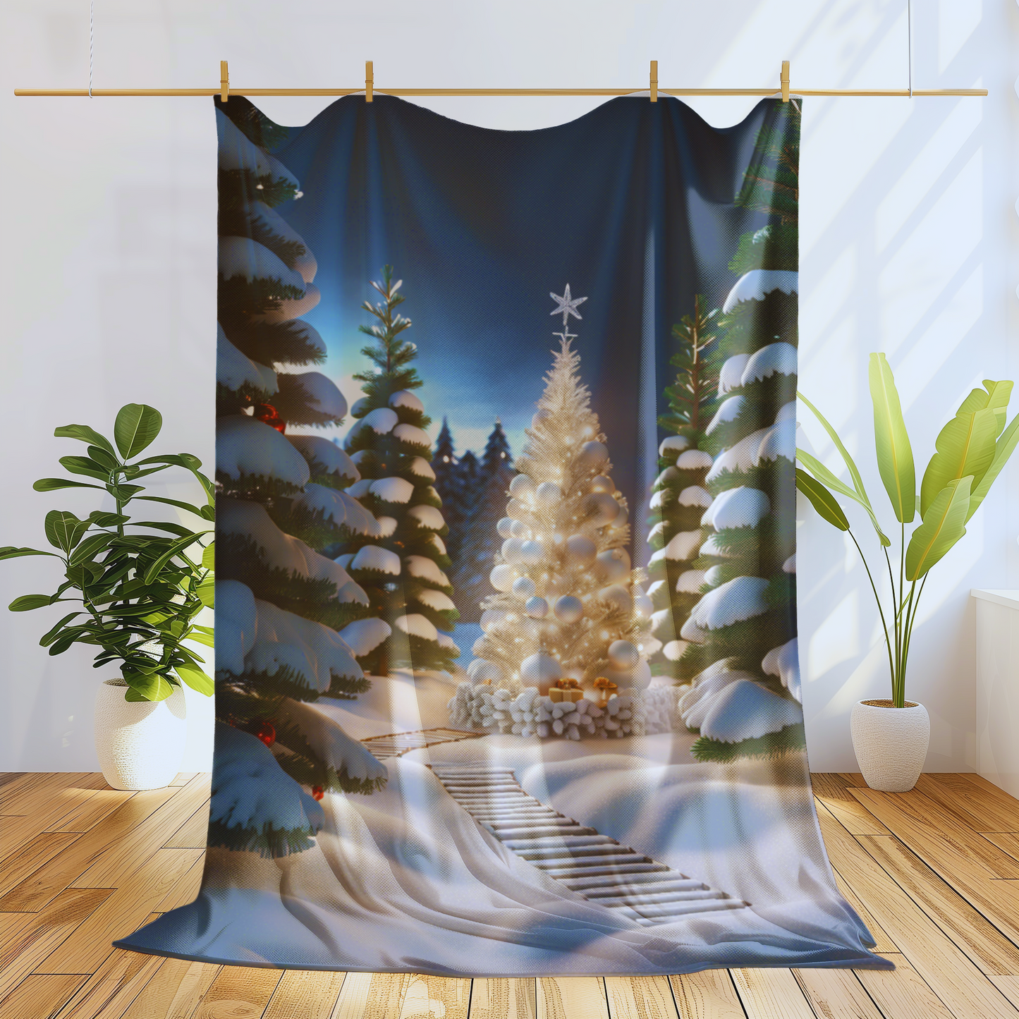 Beautiful Christmas Scene Plush Blanket