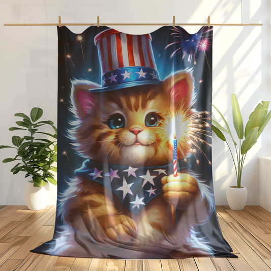 Cute Patriotic Kitten velveteen Plush Blanket