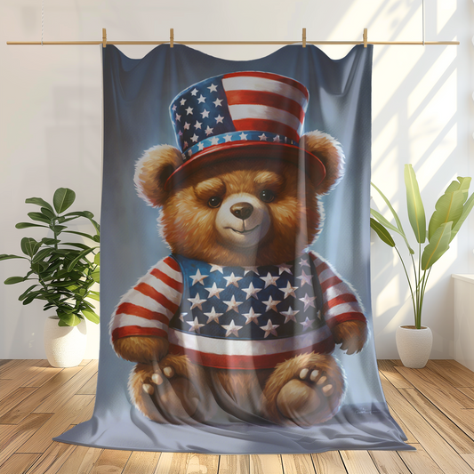 4th of July Teddy Bear Plush Blanket