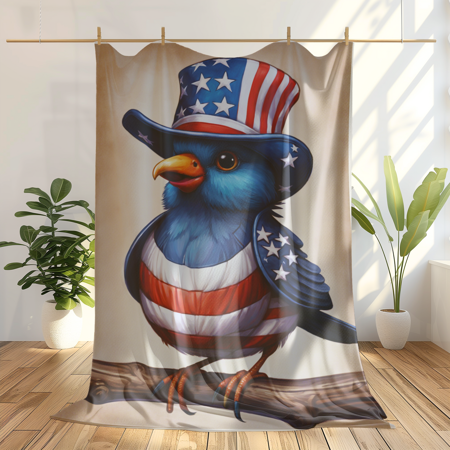 Festive 4th of July Bird Plush Blanket