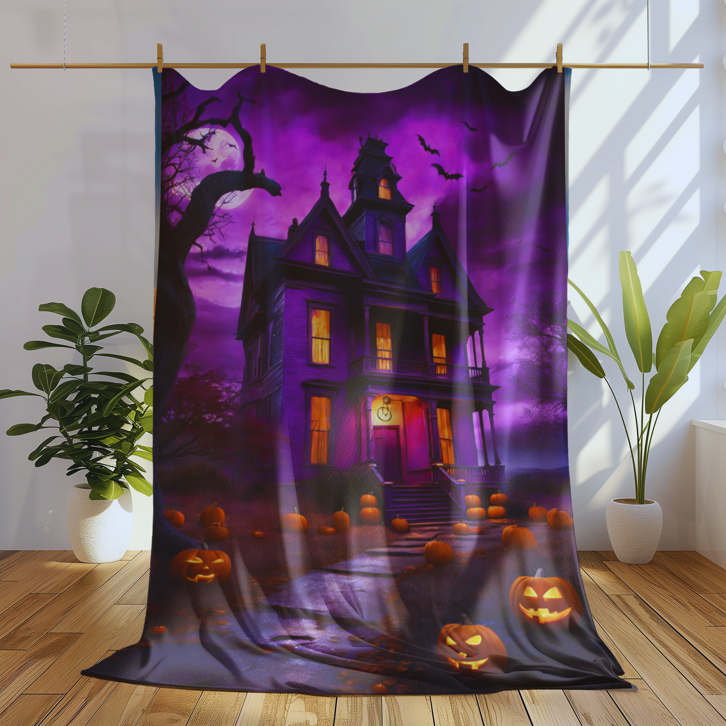 Plush Blanket with a Halloween Scene