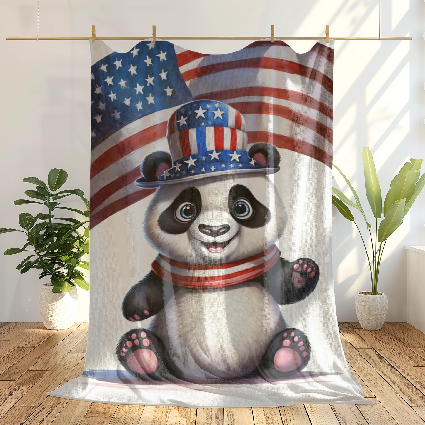 Cute Panda 4th of July Plush Blanket