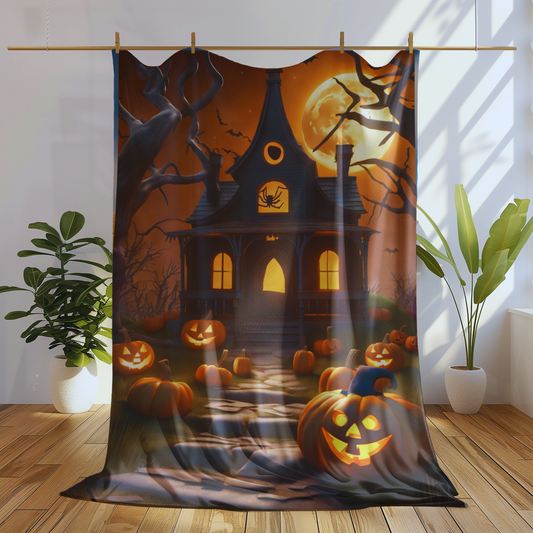 Spooky Mansion Halloween Plush Blanket