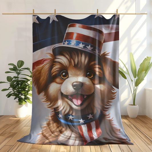 Happy Puppy 4th of July Plush Blanket