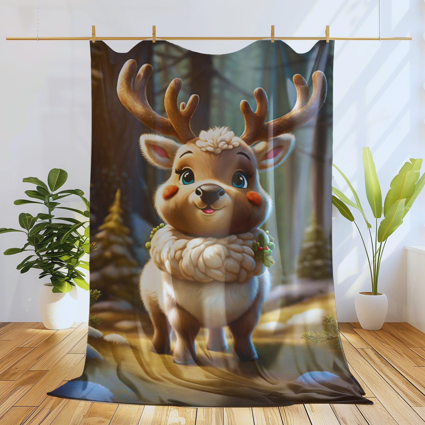 Cute Baby Reindeer Plush Blanket