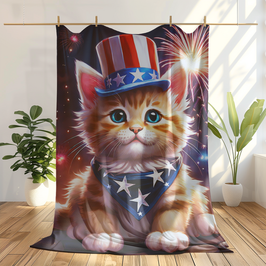 Lovable Kitten 4th of July Plush Velveteen Blanket